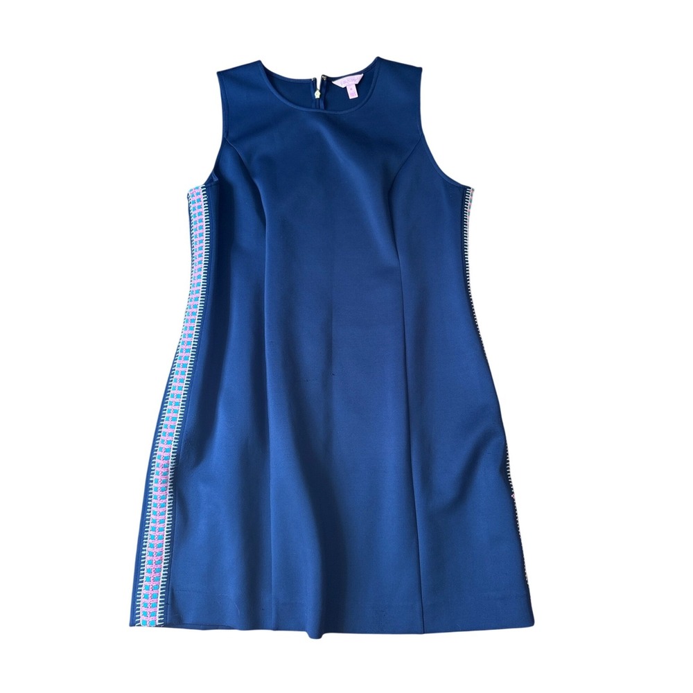 Lilly Pulitzer Shift Dress Women‎ Navy Blue Embroidered Side Trim SIZE XL